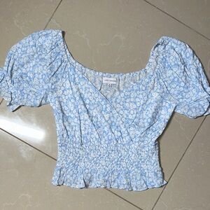LOFT Light Blue Floral Blouse
